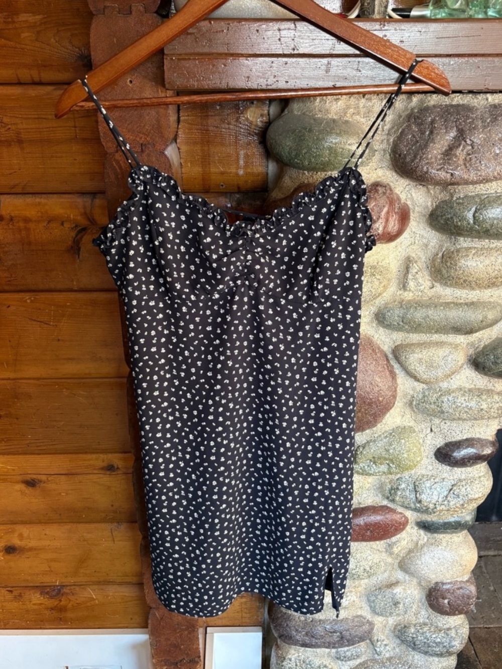 OAK + FORT Navy and White Printed Spaghetti Strap Mini Dress